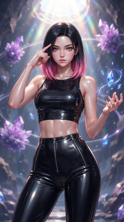 score_9, masterpiece, best quality, ultra-detailed, high-budget anime keyframe, editorial fashion photography, tasteful artistic composition, Korean woman. close-up cowboy shot from the waist and thighs up, the character dominates the composition, fi