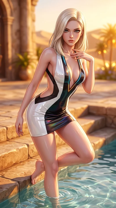 score_9, masterpiece, best quality, ultra-detailed, high-budget anime keyframe, semi-realistic 3D game render, editorial fashion photography, tasteful artistic composition, Caucasian woman. close-up cowboy shot from the waist and thighs up, the chara