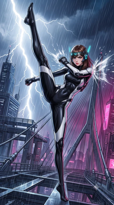 score_9, masterpiece, best quality, ultra-detailed, high-budget anime keyframe, semi-realistic 3D game render, editorial fashion photography, tasteful artistic composition, Korean woman. low angle full-body shot from head to toe showing her feet, fil