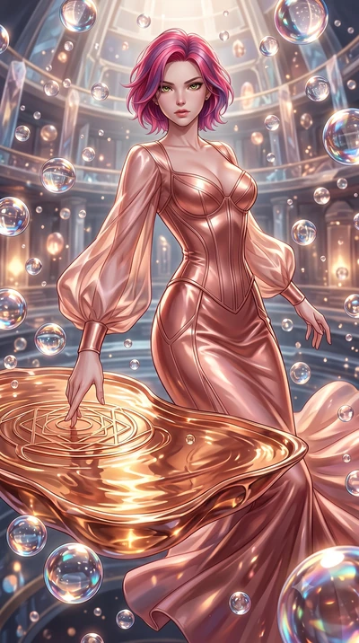 score_9, masterpiece, best quality, ultra-detailed, High-budget Anime Keyframe, Caucasian woman, strictly human ears. Low angle cowboy shot filling the entire 9:16 frame with her statuesque presence. Scenario 533: tracing geometric patterns in a pool