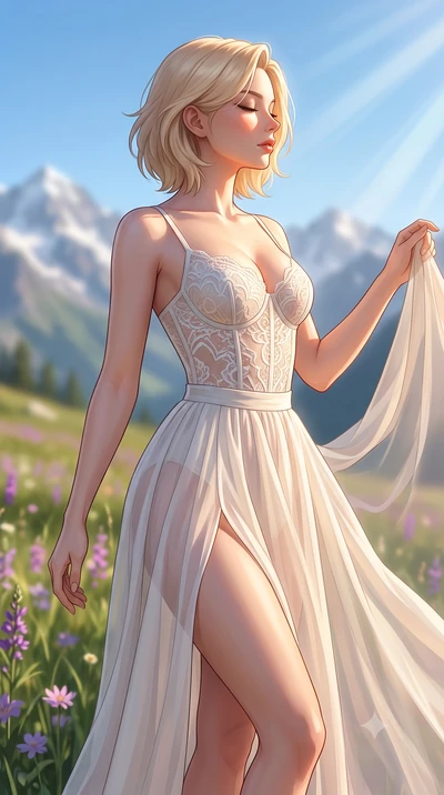 score_9, masterpiece, best quality, ultra-detailed, high-budget anime keyframe, editorial fashion photography, tasteful artistic composition, Caucasian woman woman. close-up cowboy shot from the waist and thighs up, the character dominates the compos