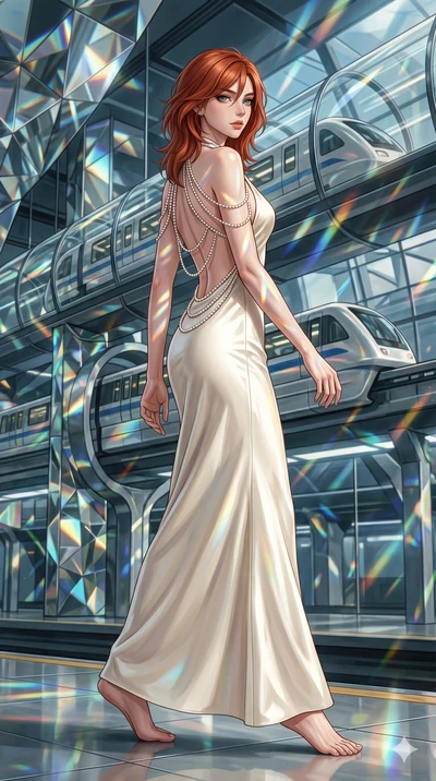 score_9, masterpiece, best quality, ultra-detailed, high-budget anime keyframe, editorial fashion photography, tasteful artistic composition, Korean woman. low angle full-body shot from head to toe showing her feet, filling the entire 9:16 vertical f