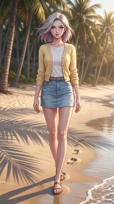 score_9, masterpiece, best quality, ultra-detailed, high-budget anime keyframe, editorial fashion photography, tasteful artistic composition, Caucasian woman woman. low angle full-body shot from head to toe showing her feet, filling the entire 9:16 v