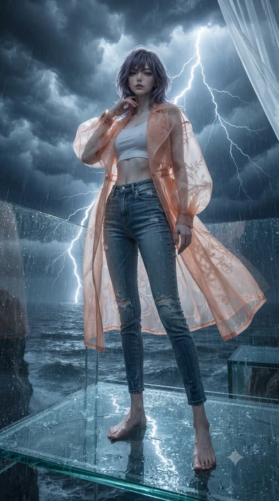 score_9, masterpiece, best quality, ultra-detailed, high-budget anime keyframe, editorial fashion photography, tasteful artistic composition, Japanese woman. low angle full-body shot from head to toe showing her feet, filling the entire 9:16 vertical