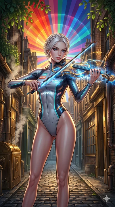 score_9, masterpiece, best quality, ultra-detailed, Set A: High-budget Anime Keyframe, Caucasian (human ears) woman. Upper body close-up from the thighs up, character filling the screen for maximum presence. Theme: Primal Nature. playing a holographi