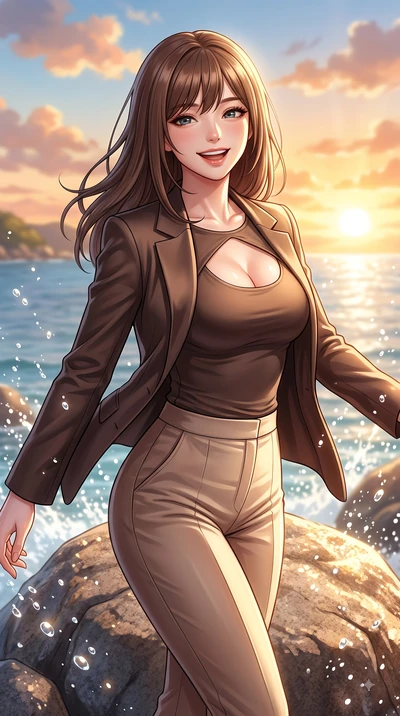 score_9, masterpiece, best quality, ultra-detailed, high-budget anime keyframe, editorial fashion photography, tasteful artistic composition, Korean woman. close-up cowboy shot from the waist and thighs up, the character dominates the composition, fi