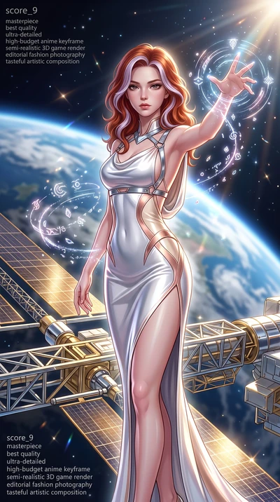 score_9, masterpiece, best quality, ultra-detailed, high-budget anime keyframe, semi-realistic 3D game render, editorial fashion photography, tasteful artistic composition, Caucasian woman. close-up cowboy shot from the waist and thighs up, the chara