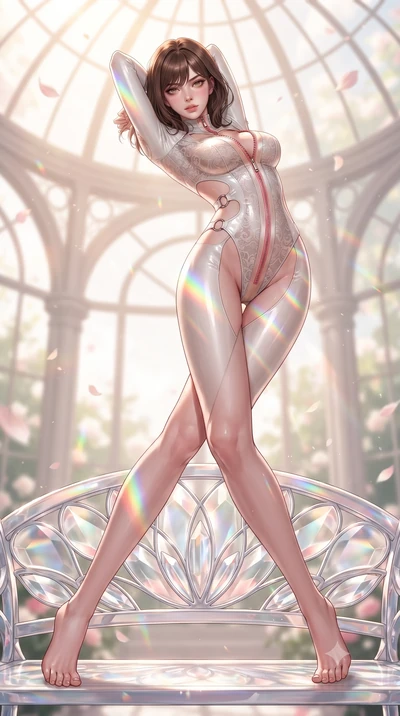 score_9, masterpiece, best quality, ultra-detailed, high-budget anime keyframe, editorial fashion photography, tasteful artistic composition, Korean woman. low angle full-body shot from head to toe showing her feet, filling the entire 9:16 vertical f