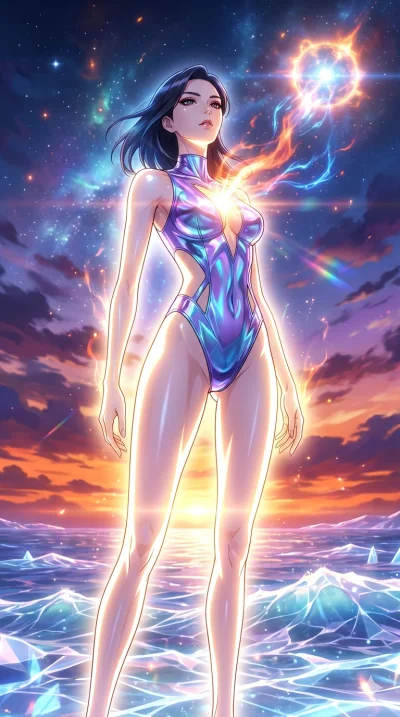 score_9, masterpiece, best quality, ultra-detailed, High-budget Anime Keyframe, vibrant colors, fluid line-art, expressive lighting, cinematic composition, Ufotable-style visual effects, top-tier animation quality, Korean woman with idol-like refined