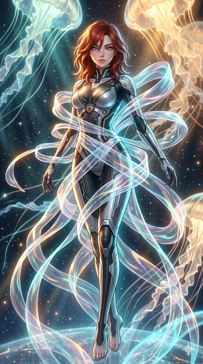 score_9, masterpiece, best quality, ultra-detailed, high-budget anime keyframe, Japanese woman. low angle full-body shot filling the entire 9:16 frame with her statuesque presence, stretching the vertical silhouette. swirling gracefully among the glo