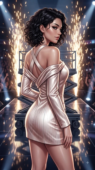 score_9, masterpiece, best quality, ultra-detailed, high-budget anime keyframe, editorial fashion photography, tasteful artistic composition, Caucasian woman. close-up cowboy shot from the waist and thighs up, the character dominates the composition,