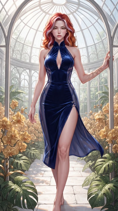 score_9, masterpiece, best quality, ultra-detailed, high-budget anime keyframe, editorial fashion photography, tasteful artistic composition, Caucasian woman. close-up cowboy shot from the waist and thighs up, the character dominates the composition,