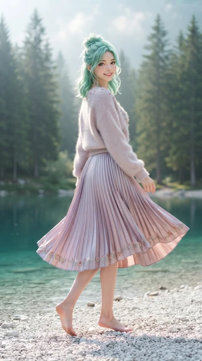 score_9, masterpiece, best quality, ultra-detailed, high-budget anime keyframe, editorial fashion photography, tasteful artistic composition, Japanese woman. low angle full-body shot from head to toe showing her feet, filling the entire 9:16 vertical