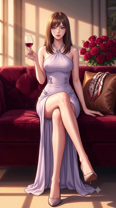 score_9, masterpiece, best quality, ultra-detailed, high-budget anime keyframe, editorial fashion photography, tasteful artistic composition, Korean woman. low angle full-body shot from head to toe showing her feet, filling the entire 9:16 vertical f