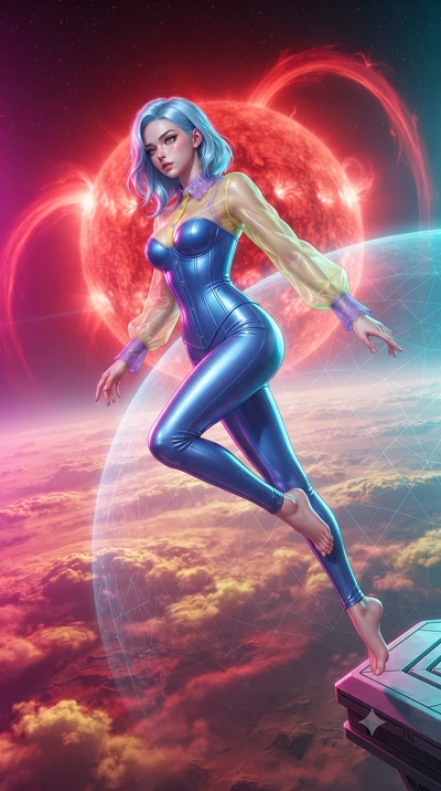 score_9, masterpiece, best quality, ultra-detailed, high-budget anime keyframe, editorial fashion photography, tasteful artistic composition, realistic cosplay photography, Korean woman. low angle full-body shot from head to toe showing her feet, fil