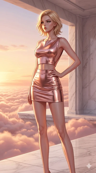 score_9, masterpiece, best quality, ultra-detailed, high-budget anime keyframe, editorial fashion photography, tasteful artistic composition, Caucasian woman, strictly human ears. cowboy shot from the thighs up, character and outfit filling the frame