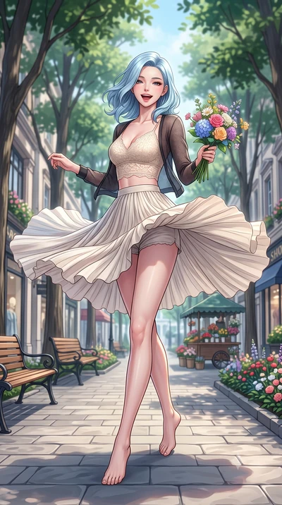 score_9, masterpiece, best quality, ultra-detailed, high-budget anime keyframe, editorial fashion photography, tasteful artistic composition, Korean woman. low angle full-body shot from head to toe showing her feet, filling the entire 9:16 vertical f
