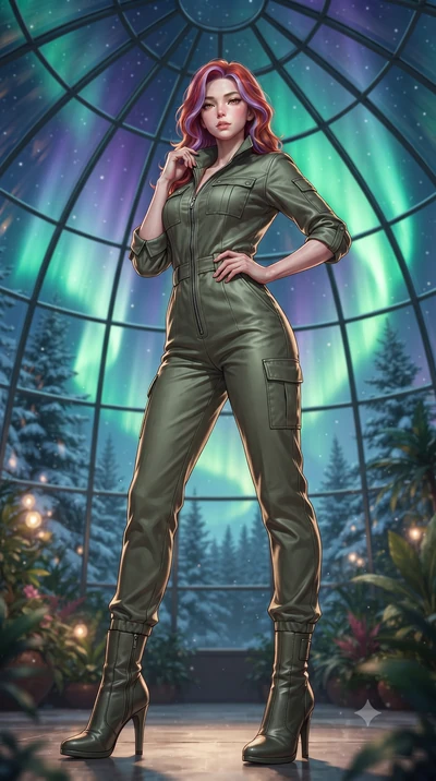 score_9, masterpiece, best quality, ultra-detailed, high-budget anime keyframe, editorial fashion photography, tasteful artistic composition, Caucasian woman. low angle full-body shot from head to toe showing her feet, filling the entire 9:16 vertica