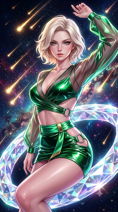 score_9, masterpiece, best quality, ultra-detailed, high-budget anime keyframe, semi-realistic 3D game render, editorial fashion photography, tasteful artistic composition, Caucasian woman. close-up cowboy shot from the waist and thighs up, the chara