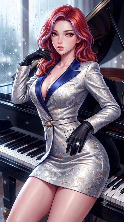 score_9, masterpiece, best quality, ultra-detailed, high-budget anime keyframe, semi-realistic 3D game render, editorial fashion photography, tasteful artistic composition, Caucasian woman. close-up cowboy shot from the waist and thighs up, the chara