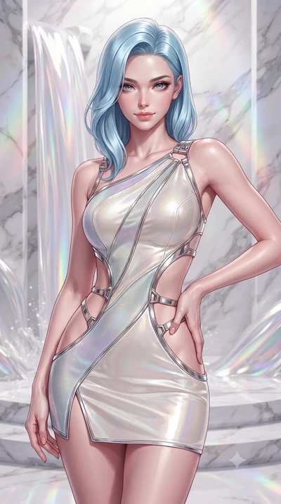 score_9, masterpiece, best quality, ultra-detailed, high-budget anime keyframe, editorial fashion photography, tasteful artistic composition, Korean woman. close-up cowboy shot from the waist and thighs up, the character dominates the composition, fi