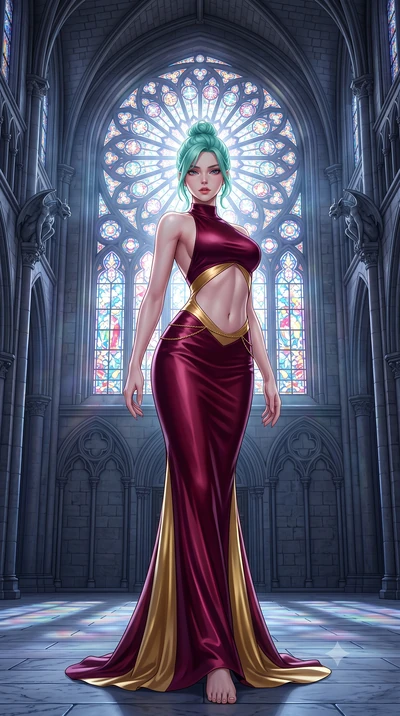 score_9, masterpiece, best quality, ultra-detailed, high-budget anime keyframe, semi-realistic 3D game render, editorial fashion photography, tasteful artistic composition, Japanese woman. low angle full-body shot from head to toe showing her feet, f