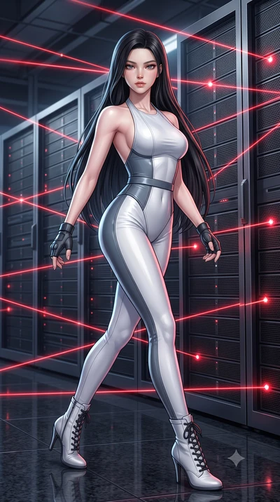 score_9, masterpiece, best quality, ultra-detailed, high-budget anime keyframe, semi-realistic 3D game render, editorial fashion photography, tasteful artistic composition, Korean woman. low angle full-body shot from head to toe showing her feet, fil
