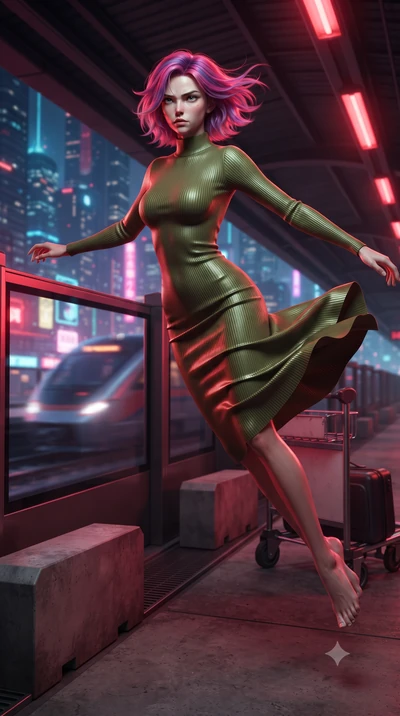score_9, masterpiece, best quality, ultra-detailed, high-budget anime keyframe, editorial fashion photography, tasteful artistic composition, realistic cosplay photography, Caucasian woman, strictly human ears. low angle full-body shot from head to t