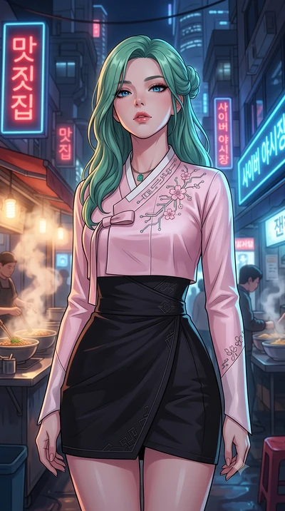 score_9, masterpiece, best quality, ultra-detailed, high-budget anime keyframe, tasteful artistic composition, Japanese woman. close-up cowboy shot from the waist and thighs up, the character dominates the composition, filling the frame with her larg