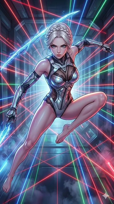 score_9, masterpiece, best quality, ultra-detailed, high-budget anime movie keyframe, cinematic anime lighting, intricate line art, Japanese woman. Extreme high angle shot as she leaps towards the camera, filling the frame. lunging forward with a shi
