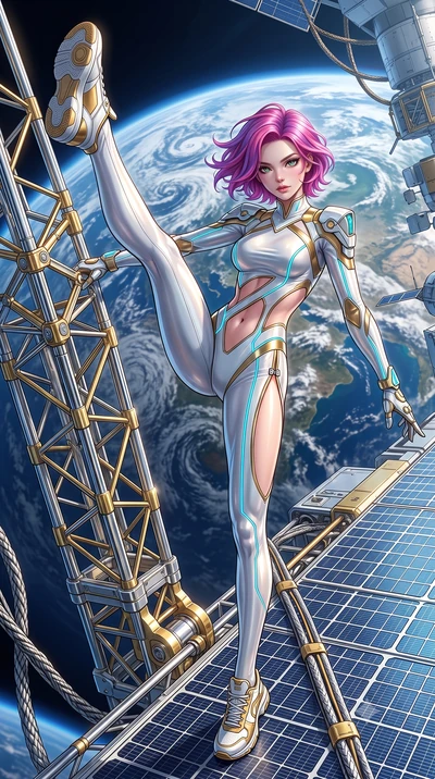 score_9, masterpiece, best quality, ultra-detailed, high-budget anime keyframe, editorial fashion photography, tasteful artistic composition, Caucasian woman. low angle full-body shot from head to toe showing her feet, filling the entire 9:16 vertica