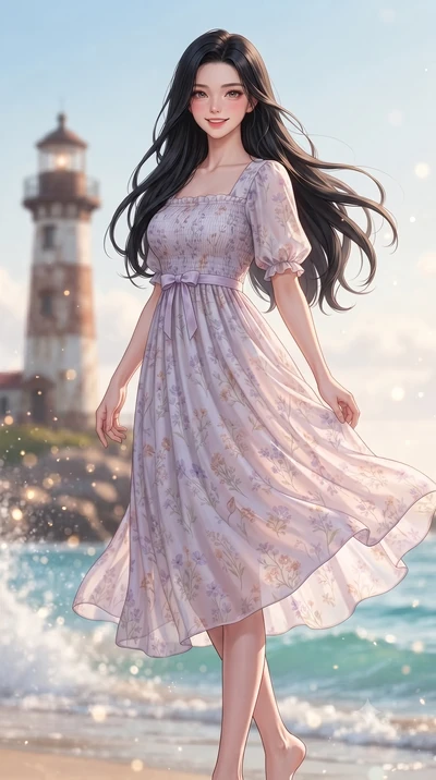 score_9, masterpiece, best quality, ultra-detailed, high-budget anime keyframe, editorial fashion photography, tasteful artistic composition, Korean woman. low angle full-body shot from head to toe showing her feet, filling the entire 9:16 vertical f