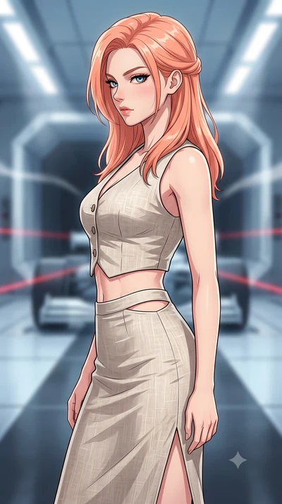 score_9, masterpiece, best quality, ultra-detailed, high-budget anime keyframe, tasteful artistic composition, Japanese woman. close-up cowboy shot from the waist and thighs up, the character dominates the composition, filling the frame with her larg