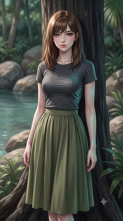 score_9, masterpiece, best quality, ultra-detailed, high-budget anime keyframe, editorial fashion photography, tasteful artistic composition, Korean woman woman. close-up cowboy shot from the waist and thighs up, the character dominates the compositi