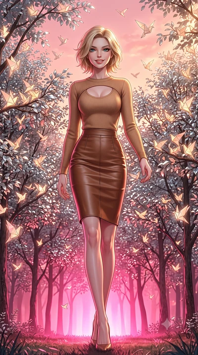 score_9, masterpiece, best quality, ultra-detailed, high-budget anime keyframe, editorial fashion photography, tasteful artistic composition, Caucasian woman, strictly human ears. low angle full-body shot from head to toe showing her feet, filling th