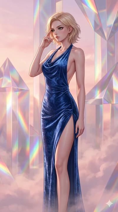 score_9, masterpiece, best quality, ultra-detailed, high-budget anime keyframe, editorial fashion photography, tasteful artistic composition, Caucasian woman, strictly human ears. cowboy shot from the thighs up, character and outfit filling the frame