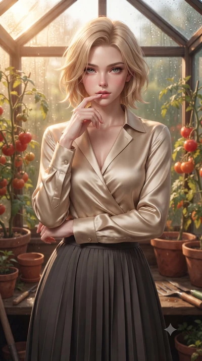 score_9, masterpiece, best quality, ultra-detailed, high-budget anime keyframe, editorial fashion photography, tasteful artistic composition, Caucasian woman woman. close-up cowboy shot from the waist and thighs up, the character dominates the compos