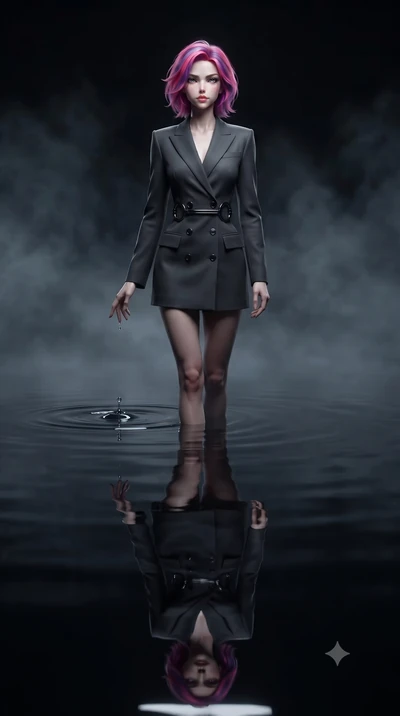 score_9, masterpiece, best quality, ultra-detailed, high-budget anime keyframe, editorial fashion photography, tasteful artistic composition, Caucasian woman. low angle full-body shot from head to toe showing her feet, filling the entire 9:16 vertica