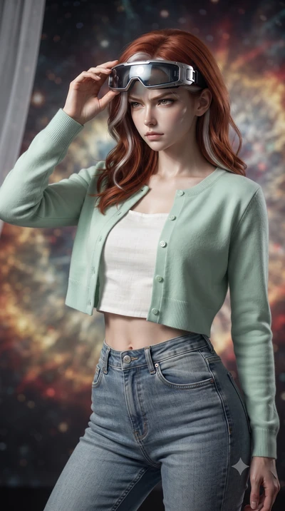 score_9, masterpiece, best quality, ultra-detailed, high-budget anime keyframe, editorial fashion photography, tasteful artistic composition, realistic cosplay photography, Caucasian woman, strictly human ears. close-up cowboy shot from the waist and