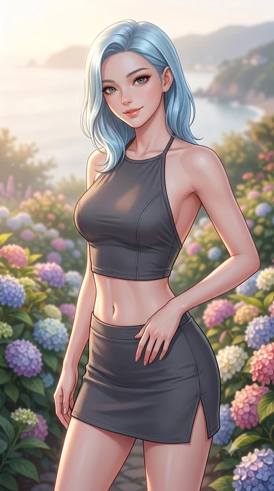 score_9, masterpiece, best quality, ultra-detailed, high-budget anime keyframe, editorial fashion photography, tasteful artistic composition, Korean woman woman. close-up cowboy shot from the waist and thighs up, the character dominates the compositi