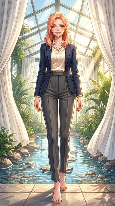 score_9, masterpiece, best quality, ultra-detailed, high-budget anime keyframe, vibrant anime aesthetic, Japanese woman. low angle full-body shot from head to toe showing her feet, filling the entire 9:16 vertical frame with her statuesque presence, 