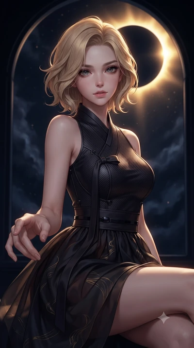 score_9, masterpiece, best quality, ultra-detailed, high-budget anime keyframe, editorial fashion photography, tasteful artistic composition, Caucasian woman. close-up cowboy shot from the waist and thighs up, the character dominates the composition,