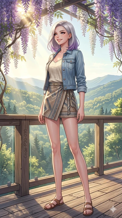 score_9, masterpiece, best quality, ultra-detailed, high-budget anime keyframe, vibrant anime aesthetic, Caucasian woman, strictly human ears. low angle full-body shot from head to toe showing her feet, filling the entire 9:16 vertical frame with her