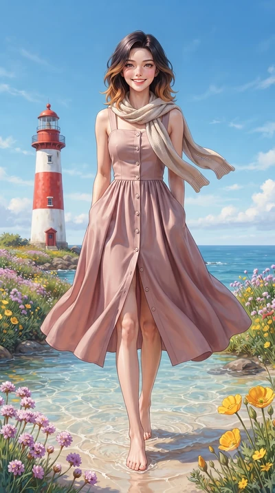 score_9, masterpiece, best quality, ultra-detailed, high-budget anime keyframe, editorial fashion photography, tasteful artistic composition, Korean woman. low angle full-body shot from head to toe showing her feet, filling the entire 9:16 vertical f