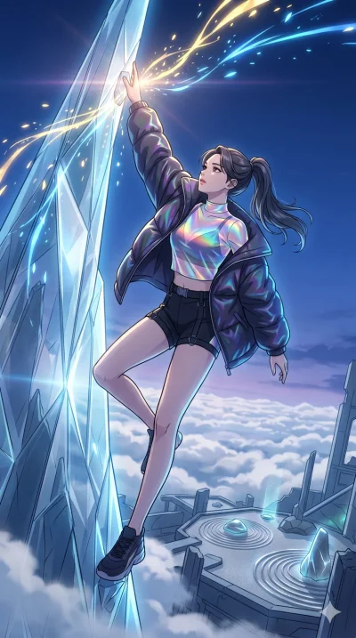 score_9, masterpiece, best quality, ultra-detailed, High-budget Anime Keyframe, vibrant colors, fluid line-art, expressive lighting, cinematic composition, Ufotable-style visual effects, top-tier animation quality, Korean woman with idol-like refined