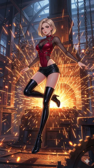 score_9, masterpiece, best quality, ultra-detailed, High-budget Anime Keyframe, beautiful Caucasian anime girl (strictly human ears). Dynamic full-body shot stretching the vertical silhouette with her statuesque presence. Leaping through a shower of 