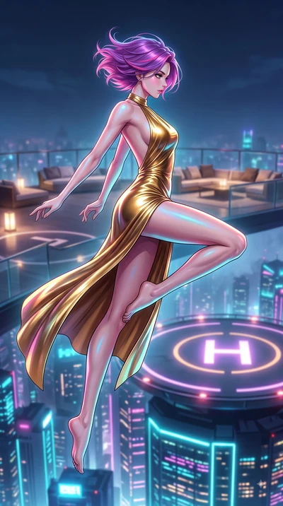 score_9, masterpiece, best quality, ultra-detailed, high-budget anime keyframe, editorial fashion photography, tasteful artistic composition, Caucasian woman woman. low angle full-body shot from head to toe showing her feet, filling the entire 9:16 v