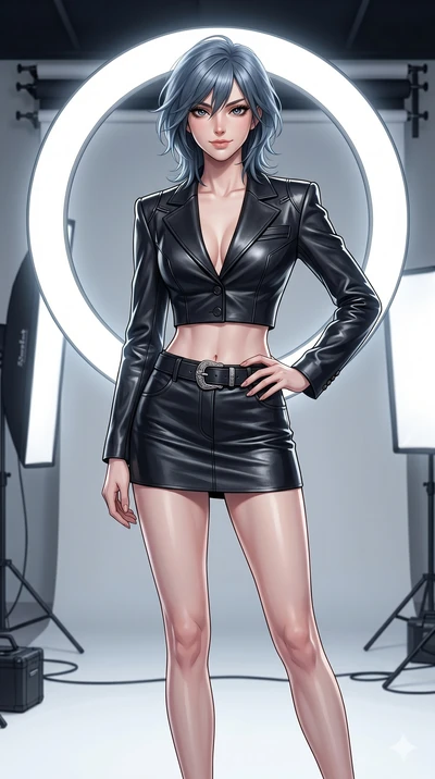 score_9, masterpiece, best quality, ultra-detailed, high-budget anime keyframe, editorial fashion photography, tasteful artistic composition, Caucasian woman, strictly human ears. cowboy shot from the thighs up, character and outfit filling the frame