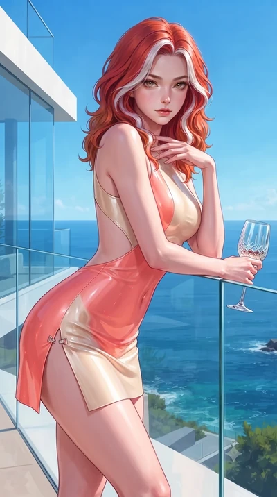 score_9, masterpiece, best quality, ultra-detailed, high-budget anime keyframe, editorial fashion photography, tasteful artistic composition, Caucasian woman. close-up cowboy shot from the waist and thighs up, the character dominates the composition,