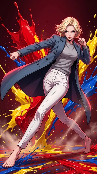score_9, masterpiece, best quality, ultra-detailed, high-budget anime keyframe, clean line-art, cel-shading, Caucasian woman, strictly human ears. low angle full-body shot from head to toe showing her feet, filling the entire 9:16 vertical frame with